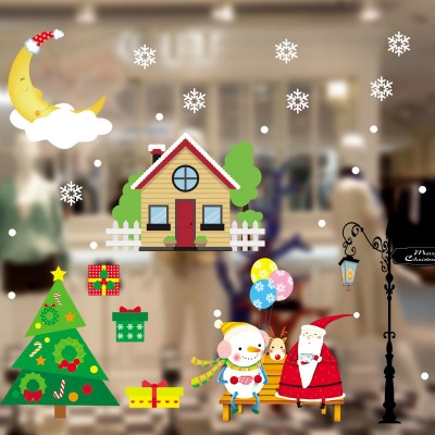 Christmas door sticker Christmas decorations scene layout window glass sticker shop window sticker